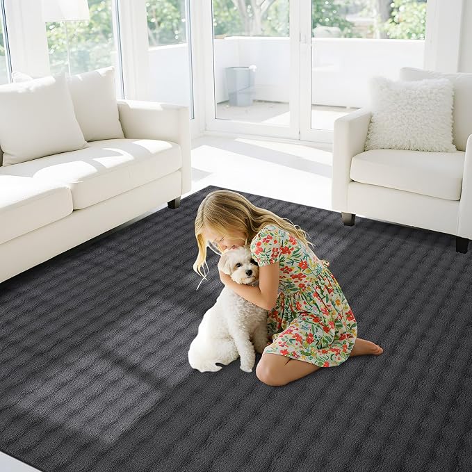 CAMILSON Modern Dark Gray Non Slip Rug 8x10 Ultra Soft High Pile Area Rugs Non - Image 4