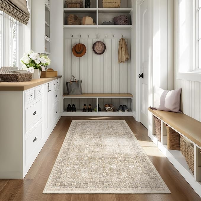 Vintage Beige 3x5 Entryway Rug Indoor Foyer, Neutral Earth Tone Throw Rug - Image 5