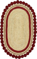 2x14 Oval Jute Runner – Hand Braided Flatweave Runner, Solid Red Beige by CASAVANI