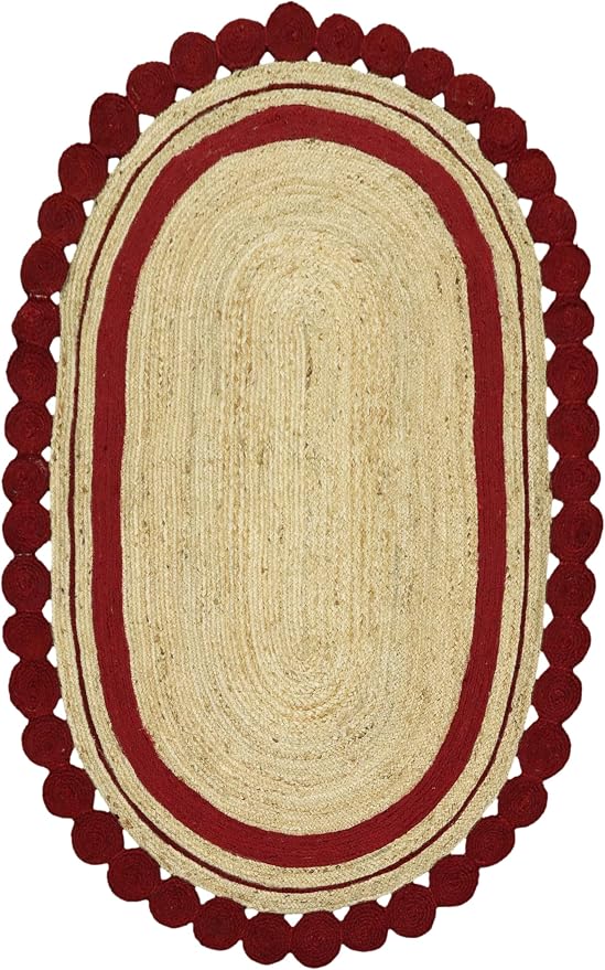 4x8 Kilim Oval Rug – Handmade Boho Area Rug, Oval Natural Jute, 0.27" Thick by CASAVANI