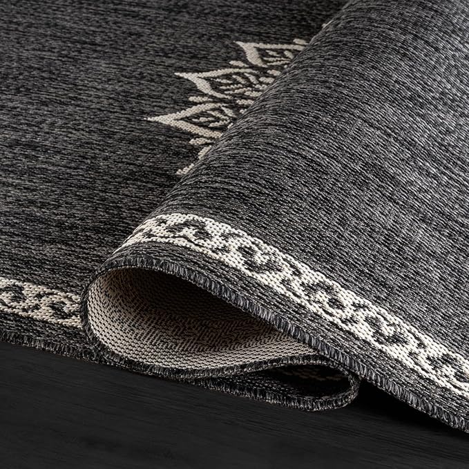 CAMILSON Outdoor Rug 6x9 Medallion Darkgray Modern Area Rugs - Image 3