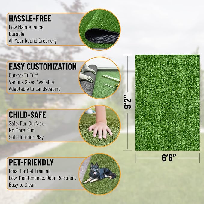 Ottomanson Artificial Grass Turf 6'6" x 9'2" Indoor Outdoor Faux Grass Rug - Image 3