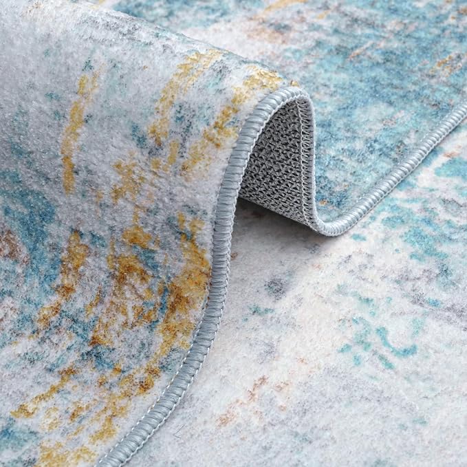 Entryway Rug 3x5 Blue Bedroom Area Rug Washable Non Slip Abstract Boho Rugs - Image 6