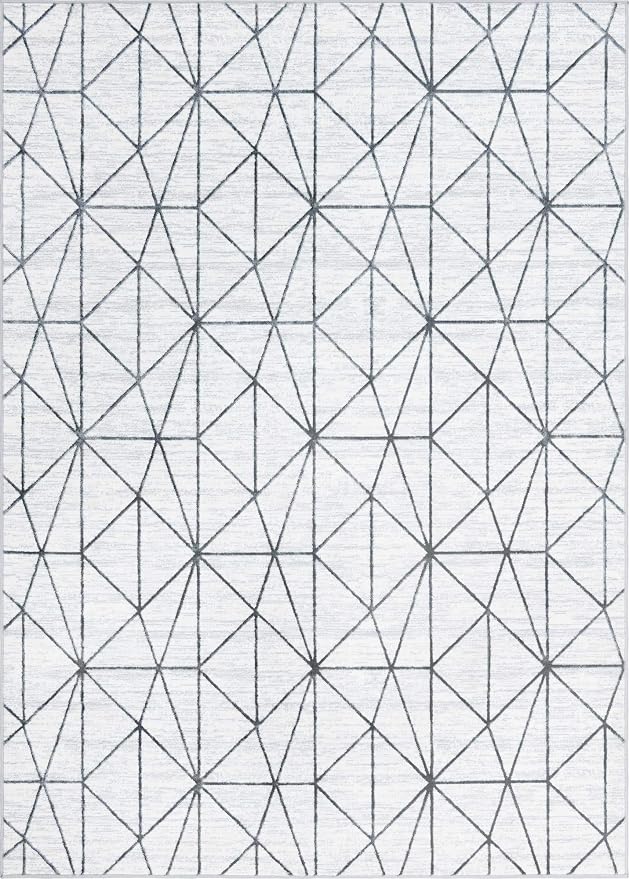 Rugs.com Lattice Trellis Collection Rug – 7' x 10' White Low-Pile Rug Perfect by Rugscom