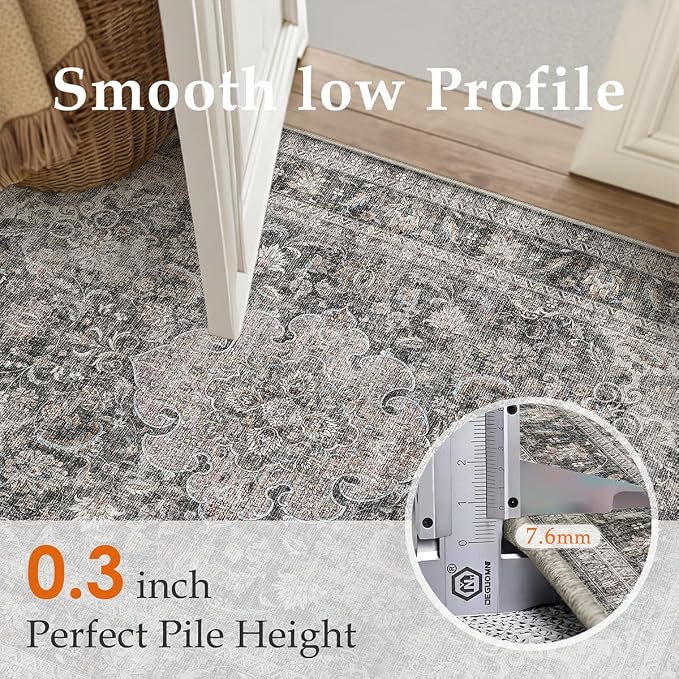 2x6 Washable Vintage Runner Rug Black Grey Hallway Kitchen Carpet Non-Slip Soft - Image 6