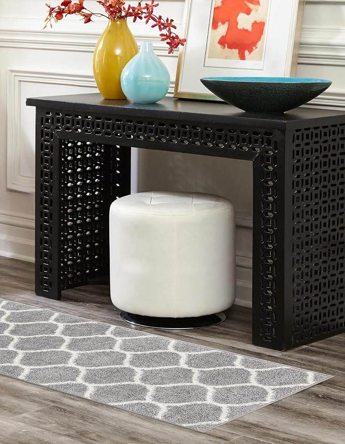Rugs.com Lattice Frieze Collection Rug – 2' x 13' Runner Light Gray Medium Rug - Image 2