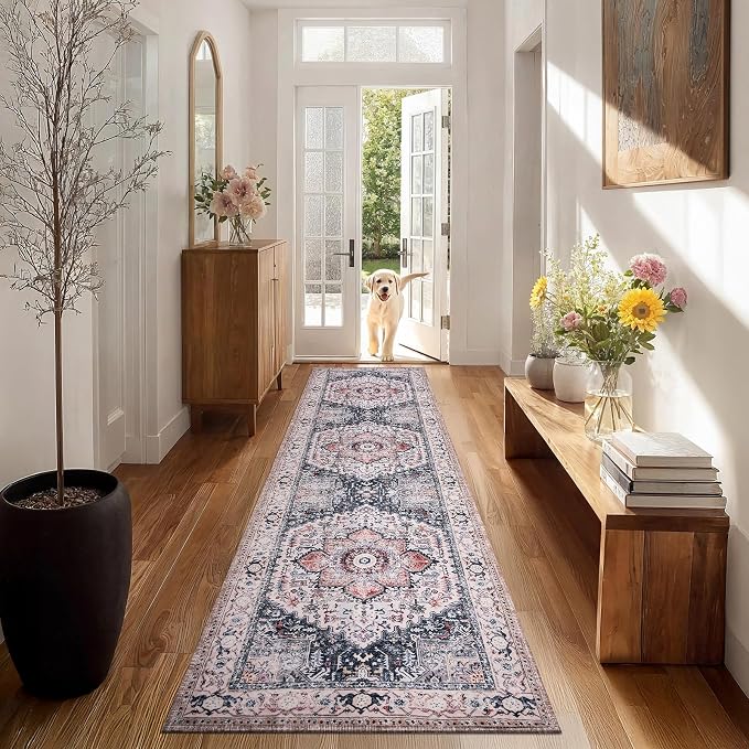PURRUGS Vintage Farmhouse Boho Runner Rug 2x8 ft, Non-Slip Machine Washable Rug - Image 2