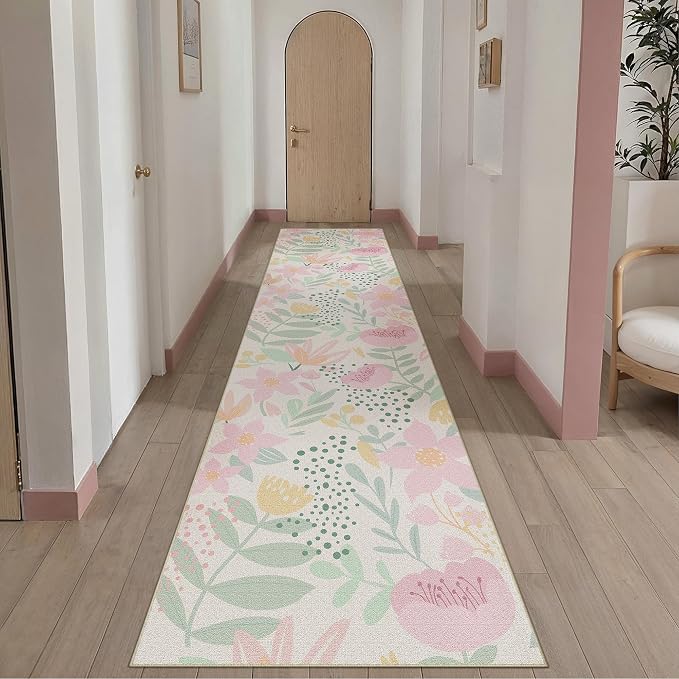 Floral Runner Rug 2x8 Washable Hallway Pink Bedroom Non Slip Cute Long Kitchen - Image 6