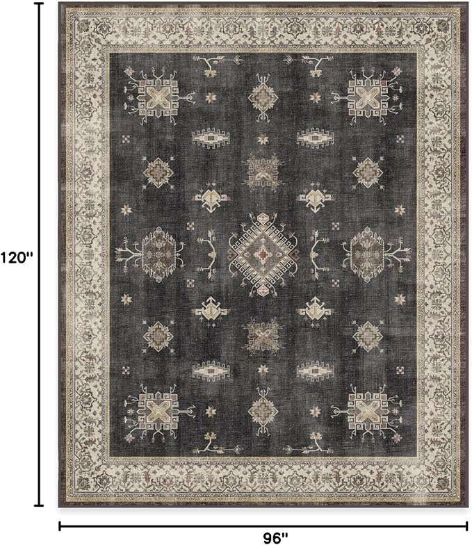 RUGGABLE Washable Vintage Area Rug – Verena Dark Wood 8x10, Stain-Resistant - Image 2