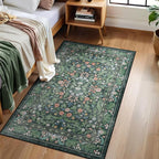 3x5 Washable Area Rug Floral Green Entryway Small Rug Vintage Forest Low Pile - Image 2