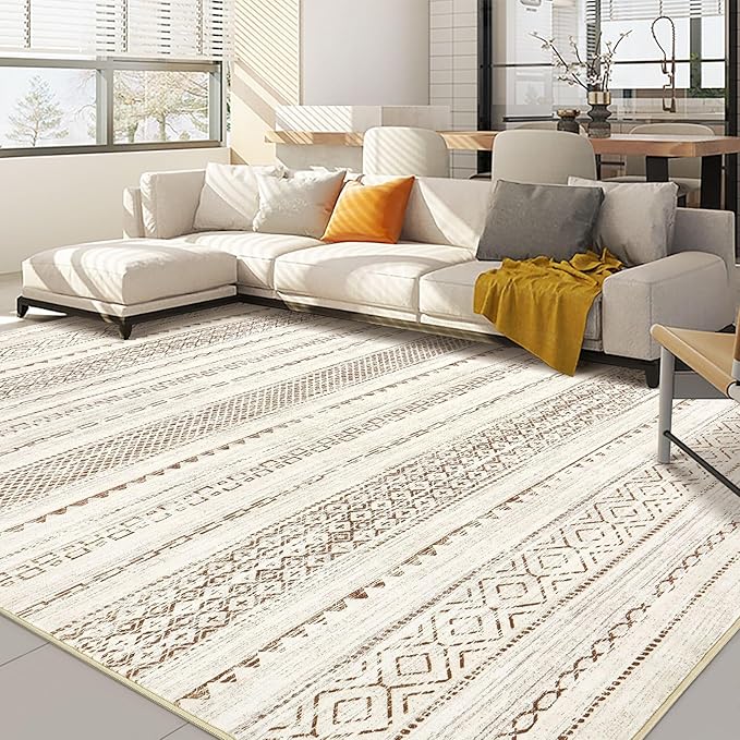 Nakagishi 9x12 Area Rug Living Room: Washable Boho Large Neutral Modern Soft by NakagishiAreaRug