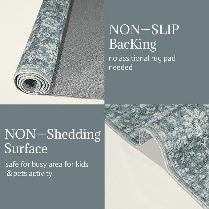 Washable Area Rugs 5'x7' Non-Slip Vintage Boho Distressed Fade Resistant Low - Image 8