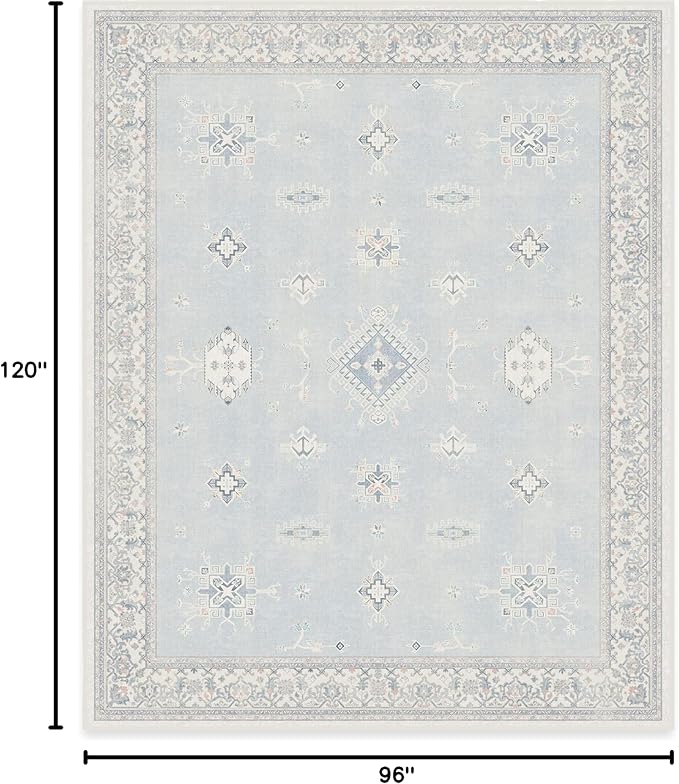 RUGGABLE Washable Vintage Area Rug – Verena Soft Blue 8x10, Stain-Resistant - Image 2