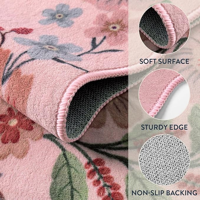Lahome Floral Living Room Rugs, Non-Slip Washable Rugs Stain Resistant Throw - Image 7