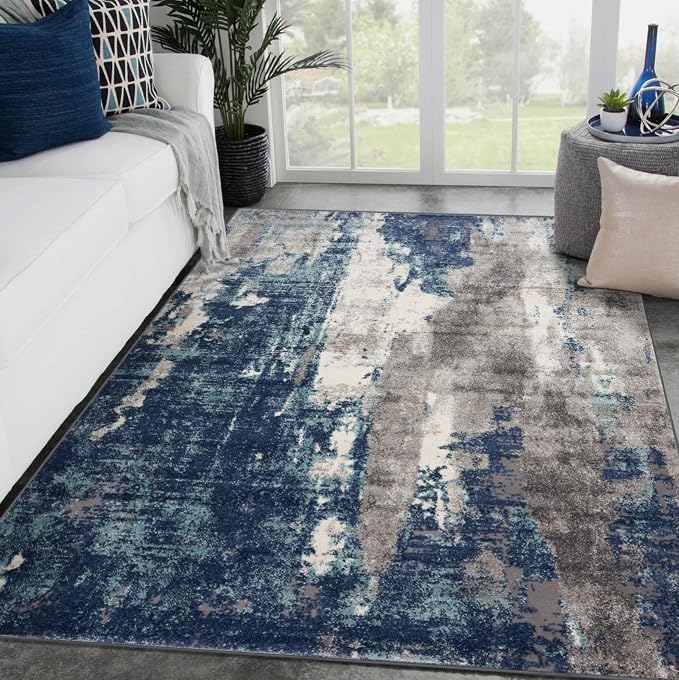 LUXE WEAVERS Euston Collection D.Blue-L.Blue 6x9 Modern Abstract Area Rug by LuxeWeavers