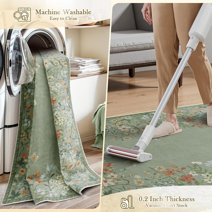 Wonnitar Washable 5x7 Area Rugs, Non-Shedding Living Room Throw Rug, Botanical - Image 4