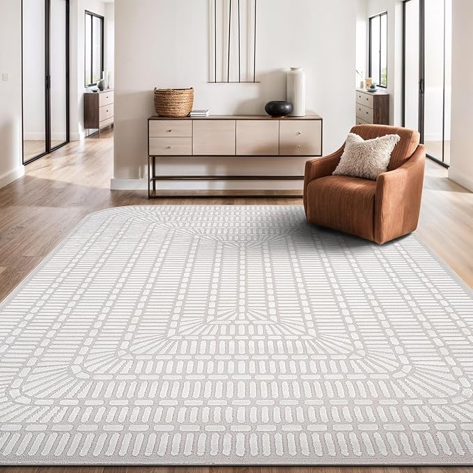 Beverly Rug Modern Geometric Area Rug 8x10 Low-High Pile Durable Soft Abstract - Image 5