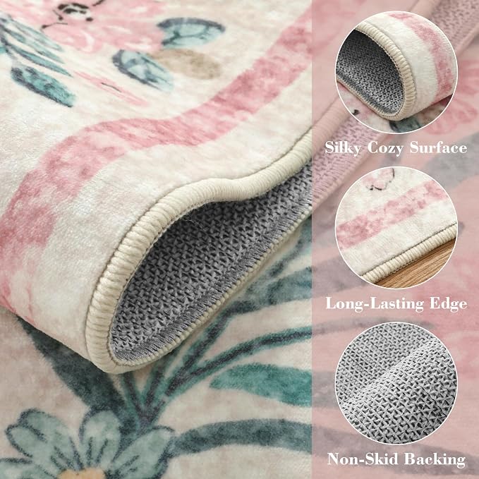 Wonnitar Washable Area Rug 6x9, Boho Non Slip Non-Shedding Pastel Nursery Carpet - Image 5