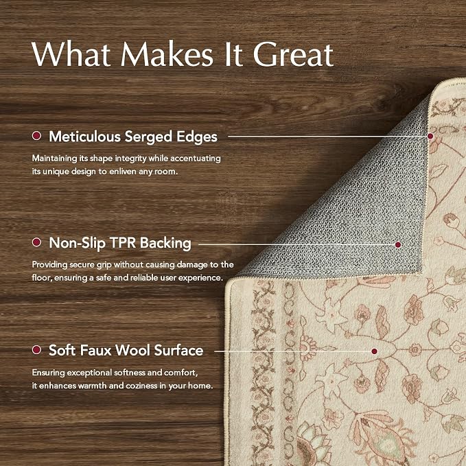 EVERGRACE Hallyway Area Runner Rugs 2x10, Boho Floral Faux Wool Indoor Outdoor - Image 3