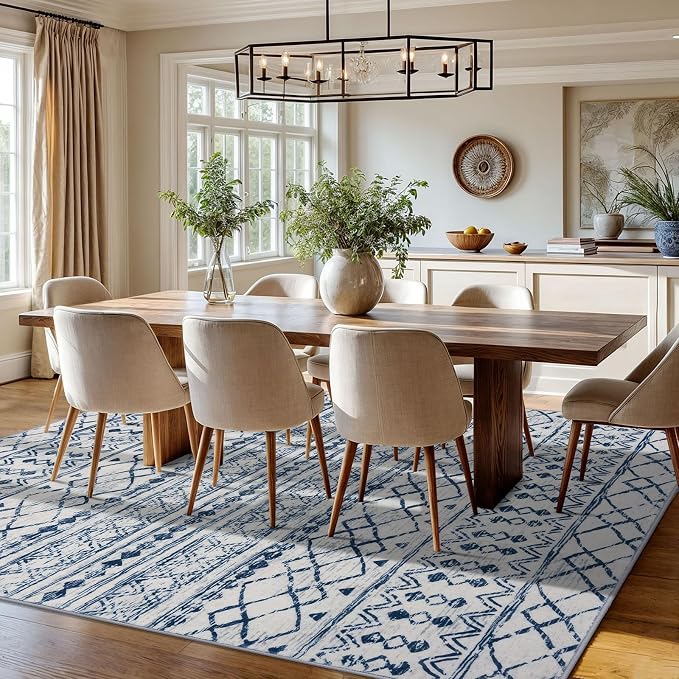 KUTA Moroccan 8x10 Rugs for Living Room Blue White, Washable Boho Area Rug - Image 3