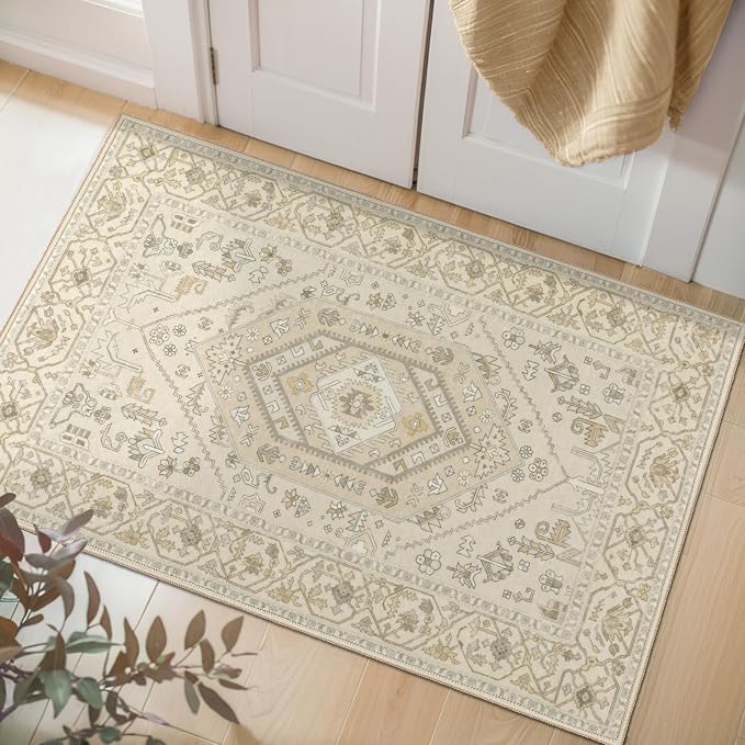 SERISSA Boho Rugs for Entryway, 2x3 Beige Entryway Rug Non-Slip Washable Small by SERISSAHomeDecorCollection