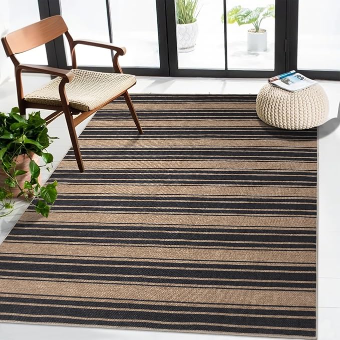 Striped Easy Jute Rug 3x5 Outdoor Entryway Rug Washable Area Rugs by Zeeinx