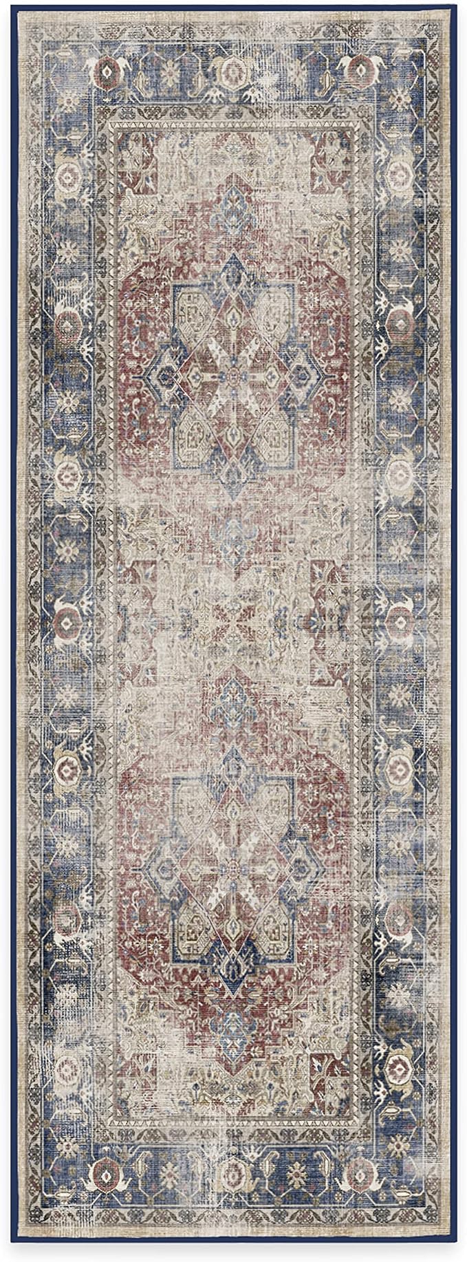 RUGGABLE Washable Vintage Runner Rug – Kamran Royal Blue 2.5x7, Stain-Resistant - Image 3