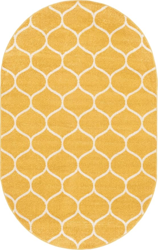 Rugs.com Lattice Frieze Collection Rug – 5' x 8' Oval Yellow Medium Rug Perfect - Image 9