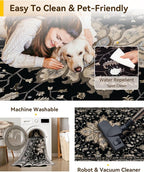 Area Rugs 3'x8' Washable Non-Slip, Floral Vintage Distress Print Pattern - Image 4