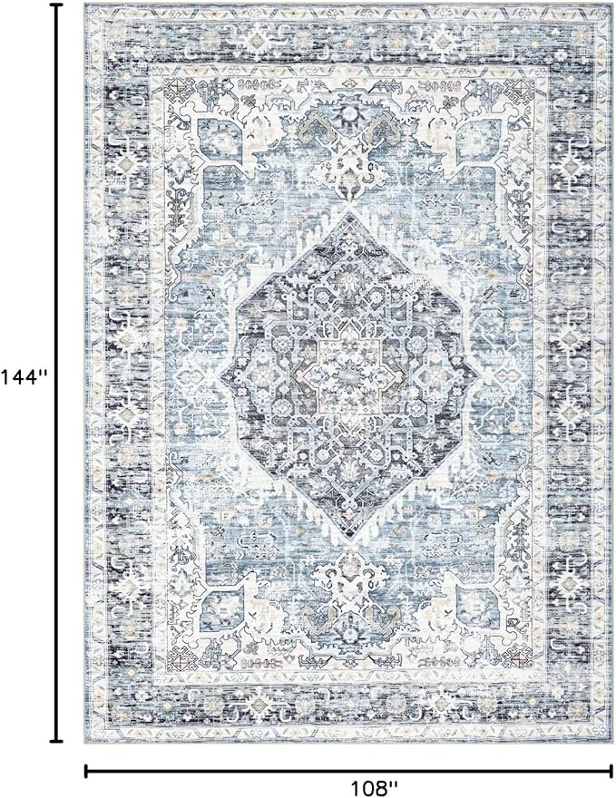 Area Rug 9×12, Large Vintage Boho Rug, Ultra-Soft Low Pile, Non Slip, Stain - Image 2