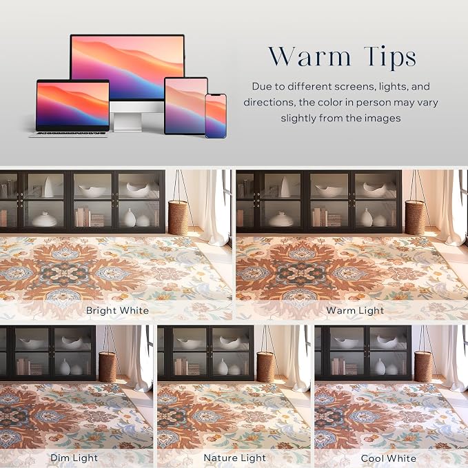Phantoscope Washable Area Rug 5'x7' Non-Slip, Vintage Boho Rugs - Image 9
