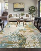 Washable Abstract Rug, 5x7 Willow Green and Blue Floral Area Rugs - Image 2