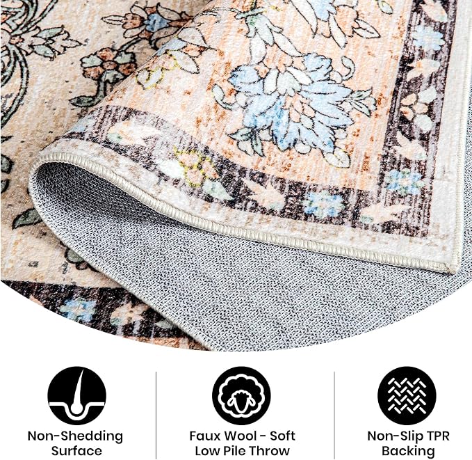 Area Rug for Living Room, 8x10 Machine Washable Non Slip Large Faux Wool Throw - Image 6