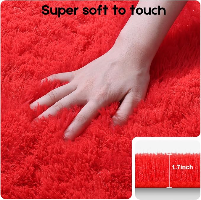 4x6 Red Rug for Bedroom Living Room, Fluffy Small Area Rug Soft Shag Carpet for - Image 3