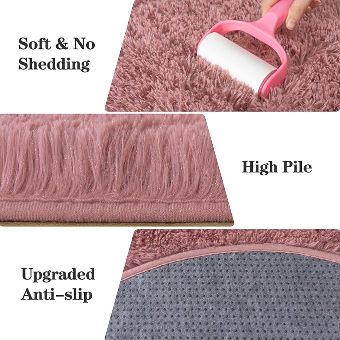 Soft Fluffy Area Rug for Bedroom, Blush Pink Fuzzy Shaggy Oval Throw Rugs for - Image 6