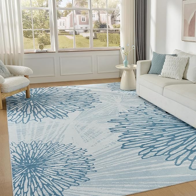 WITSHOCK 10x12 Washable Rug for Living Room, Modern Floral Distress Print by WITSHOCK