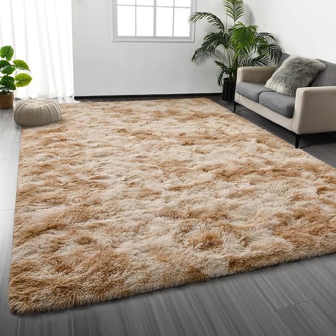 Large Shag Area Rugs 8 x 10, Tie-Dyed Plush Fuzzy Rugs by Deerhoo