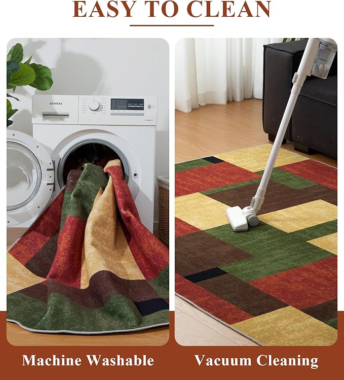 YIHOUSE Red and Green Rug 5x7, Burgundy Farmhouse Vintage Rugs Washable - Image 5
