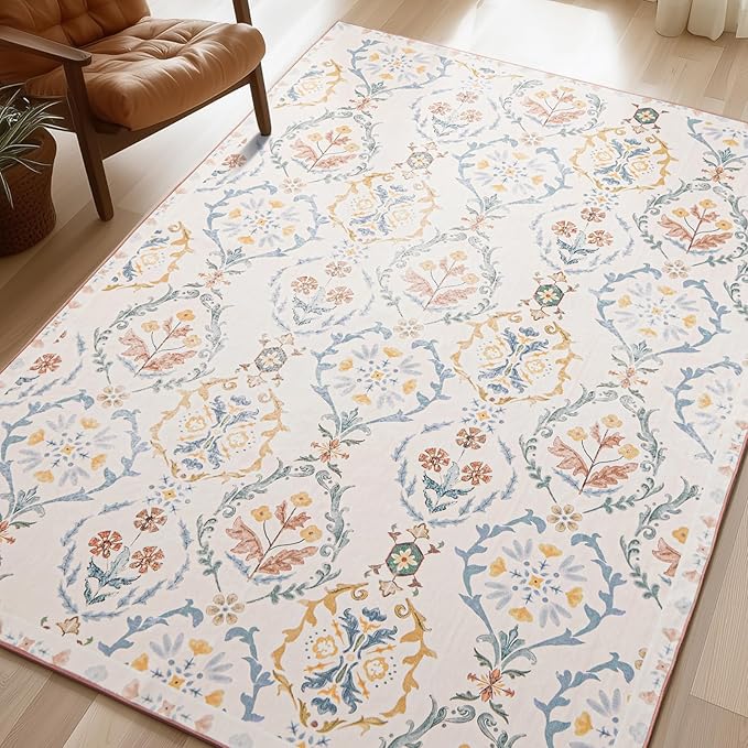 Phantoscope Washable Area Rug 8'x10' Non-Slip, Vintage Floral Boho Rugs by Phantoscope