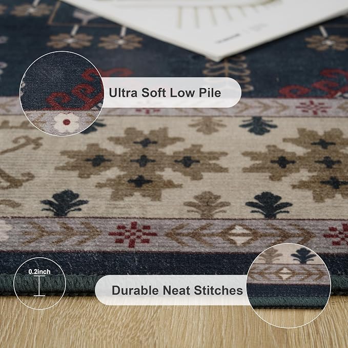 6x9 Washable Blue Area Rug for Living Room Bedroom, Boho Dining Room Rugs for - Image 9