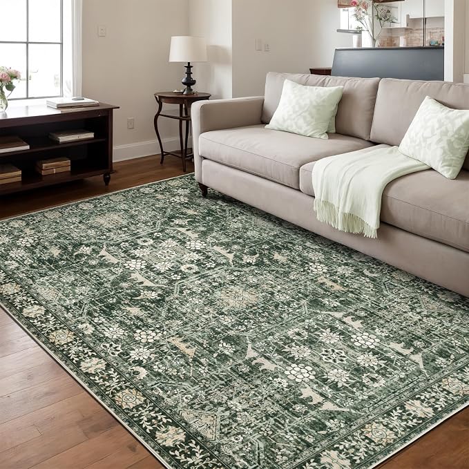 Area Rug 9×12 Washable Rugs for Bedroom, Vintage Floral Rug Soft Non Slip Stain by Dotiiorug