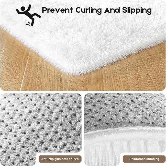 Cream White 8x10 Area Rugs for Living Room Bedroom, Fluffy Large Rug Soft Shag - Image 4