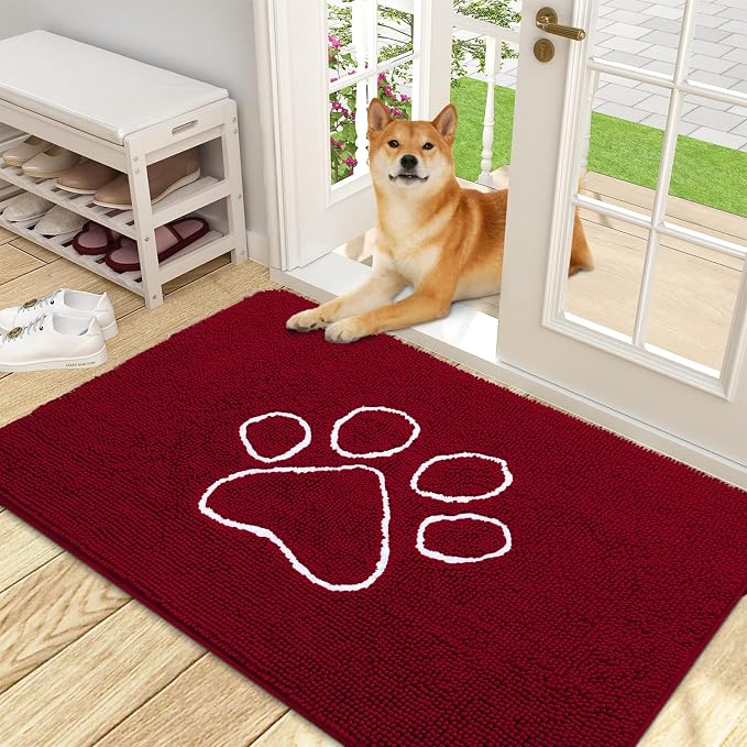 OLANLY Dog Door Mat for Muddy Paws 48x30, Paw Print Design, Absorbs Moisture by OLANLY