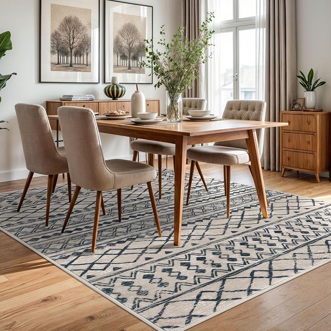 KUTA Area Rug 5x7 Light Brown Black, Washable Boho Large Living Room Moroccan - Image 3
