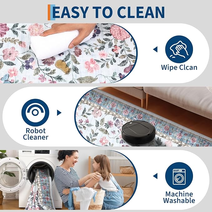 5x7 Washable Non-Slip Rug, Vintage Floral Area Rug - Image 4