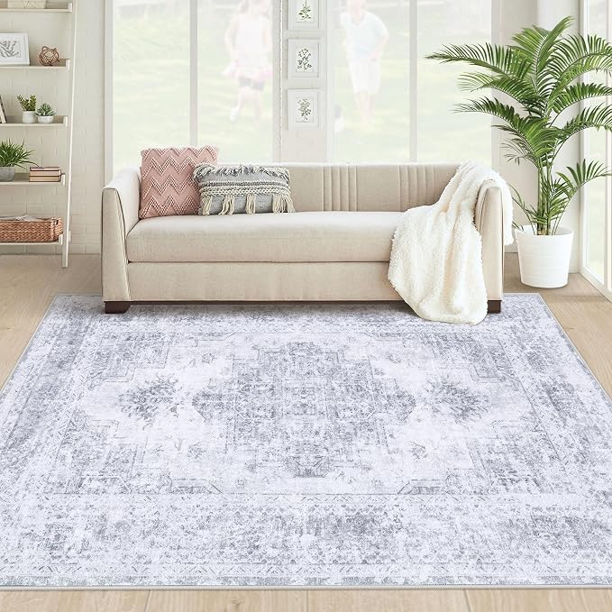 Area Rug 4x6 Vintage Rug, Machine Washable Vintage Distressed Medallion Rug by XLUEZ