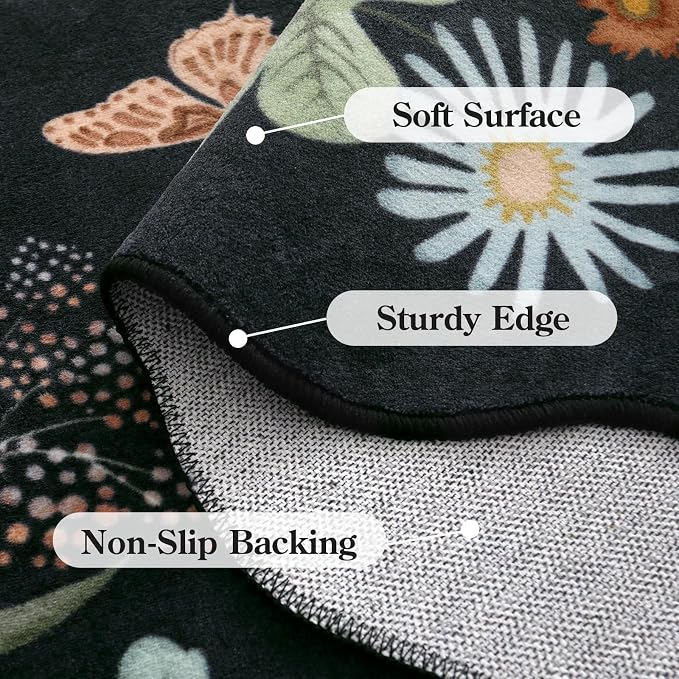 Lahome Floral Washable Round Area Rug, Round Rug 5ft Soft Non-Slip, - Image 7