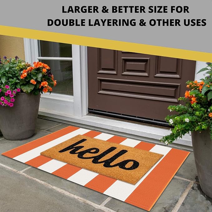 KOZYFLY Orange and White Striped Rug Doormat 2x3 Ft Halloween Fall Cotton Woven - Image 2