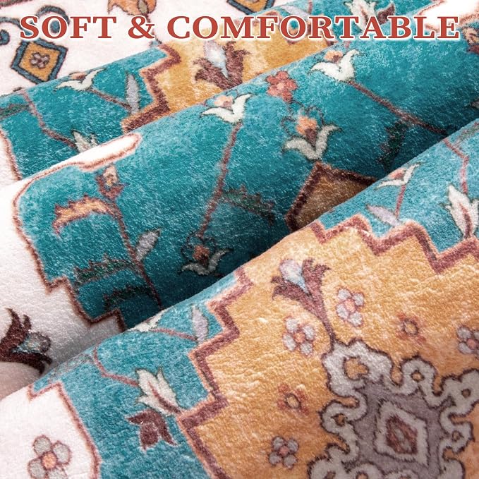 SERISSA Boho 8x10 Area Rugs Orange, Washable Vintage Large Living Room Rug - Image 4