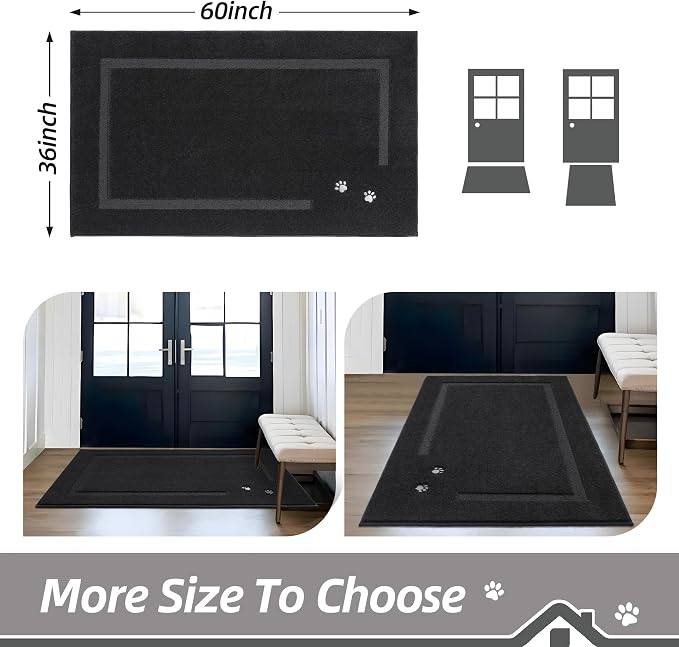 BEQHAUSE Dog Door Mat for Muddy Paws 36"x60" Dirt Trapper Absorbent Doormat Non - Image 2